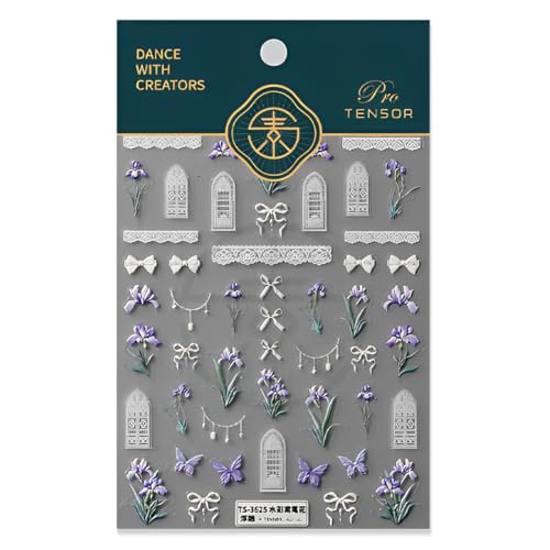 GGUFAY 3D Aquarell-Iris-Blumen Nagelsticker Frühling Blumen Nagelaufkleber 5D Stereoskopisch Selbstklebend Bunte Blüte Nail Art Sticker Dekoration Nageldesign Zubehör von GGUFAY