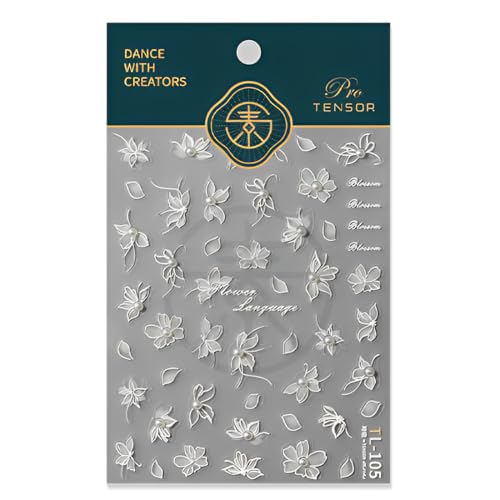 GGUFAY 3D Frühling Blumen Nagelaufkleber 5D Stereoskopisch Selbstklebend Bunte Blüte Nail Art Sticker Dekoration Nageldesign Zubehör, Weiß von GGUFAY