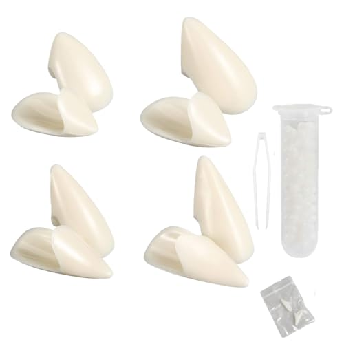 GGUFAY 4 Pairs Vampir Zähne Kit 4 Größen Vampirzähne Halloween Cosplay Vampir Fangs Gefälschte mit 1 Rohr Zähne Pellets Klebstoff für Party Cosplay, Halloween, Demon, Witch (13/15/17/19 mm) von GGUFAY