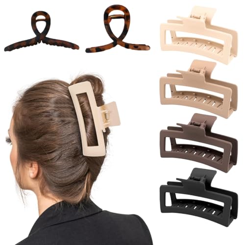 GGUFAY 6 Stück Extra Große Haarklammer, Quadratische Klauenclips,Rutschfeste Haar Jaw Clips,Leopard Haarklammern,Haarstyling Zubehör Für Frauen Und Mädchen Dickes Dünnes Haar von GGUFAY