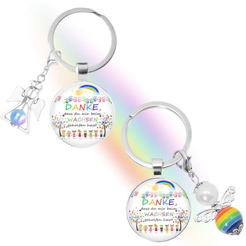 GGUFAY Abschiedsgeschenk Erzieherin Geschenk, Schlüsselanhänger Schutzengel Dankeschön Geschenke Lehrerin Tagesmutter Kindergarten Kita Abschied Regenbogen, 2 Stück von GGUFAY