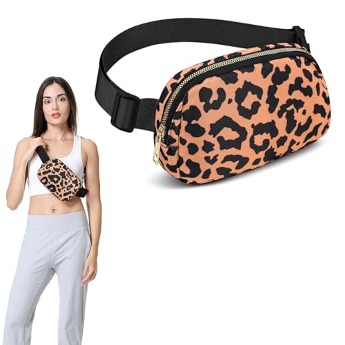 GGUFAY Bauchtasche Damen Gürteltasche,Nylon Hüfttaschen Mode Brustbeutel Umhängetasche,Sport Mode Hüfttaschen,mit verstellbarem Riemen für Laufen Wandern Training Reisen (Leopard) von GGUFAY