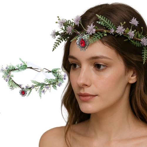 GGUFAY Blumenkranz Krone Stirnband, Blumenkrone Blumen Stirnbänder Kopfschmuck, Blumenkrone Braut Stirnband Festival Hochzeit Damen, für Damen Hochzeit Zeremonie Festival Party Strand(A) von GGUFAY