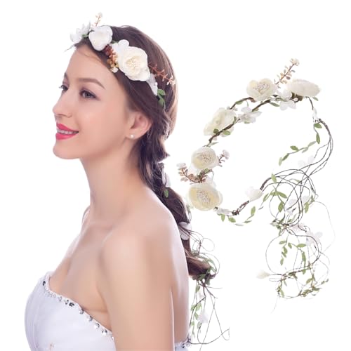 GGUFAY Blumenkranz Krone Stirnband, Blumenkrone Blumen Stirnbänder Kopfschmuck, Blumenkrone Braut Stirnband Festival Hochzeit Damen, für Damen Hochzeit Zeremonie Festival Party Strand(B) von GGUFAY