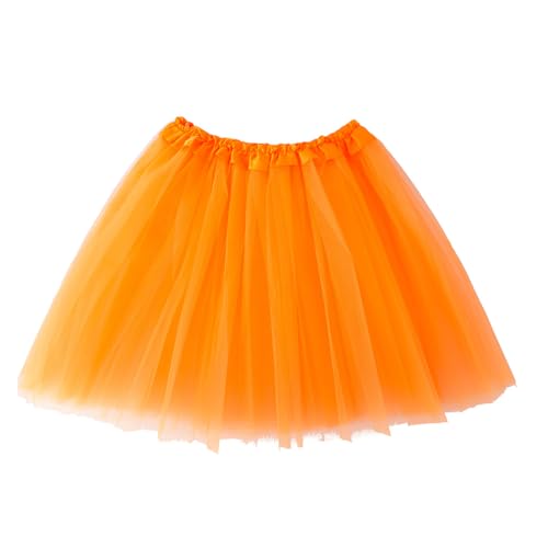 GGUFAY Damen Tutu Tüllrock 50er Vintage Tüllrock Petticoat Mehrfarbig Bubble Tanzkleid Rock Unterrock Tütü Kurz Ballett Petticoat Karneval Kostüm (Orange) von GGUFAY