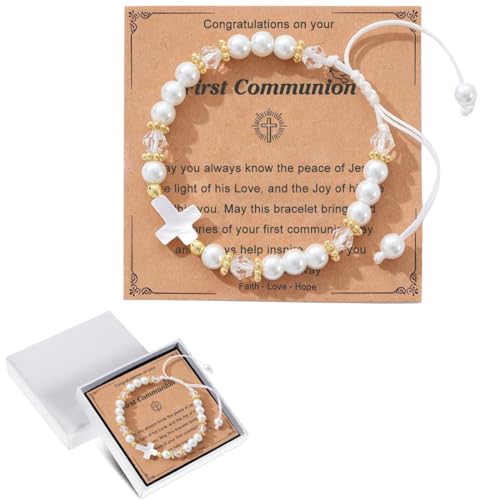 GGUFAY Geschenke zur Communion, Kreuz Armband für Mädchen Tochter Nichte Enkelin Schwester Patentochter Patenkind von Mama Papa Oma Opa Großeltern Taufpaten mit Geschenkbox von GGUFAY
