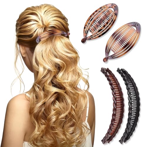 GGUFAY Groß Bananen Haarspange, Vintage Bananenspange, Pferdeschwanz Haarklammer, Banana Clip Dickes Haar, für Thick Hair, Damen und Mädchen, 4 Stück in 2 Ausführungen von GGUFAY