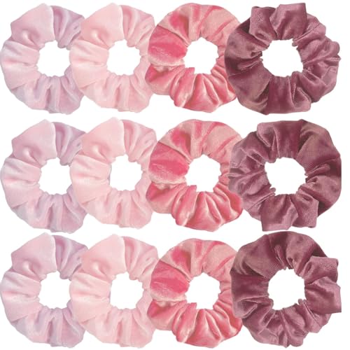 GGUFAY Haargummis Scrunchies für Damen, 12 Stück Weiche Elastische Pferdeschwanzhalter,Einfarbige Elastische Dicke Bänder, Samt Haargummis, Frauen Haarschmuck(Mädchenhafte Farbe) von GGUFAY