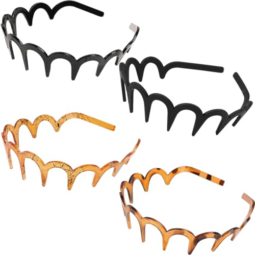 GGUFAY Haarreifen Damen 4er-Set - Wellenförmiger Haarschmuck Mit Plastikzähnen - Für Alltag, Fitness, Party (Schwarz, Braun, Schlangenmuster Grau) von GGUFAY