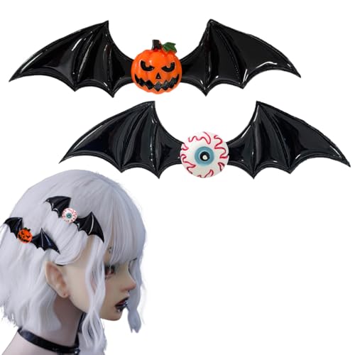 GGUFAY Halloween Haarspangen, 2Pcs Kürbis und Augapfel Halloween Haar Clips Horror Fledermaus Flügel Haar Clip, Cosplay Mädchen Haarschmuck Haarspange Kopfschmuck Festival Haarnadel von GGUFAY