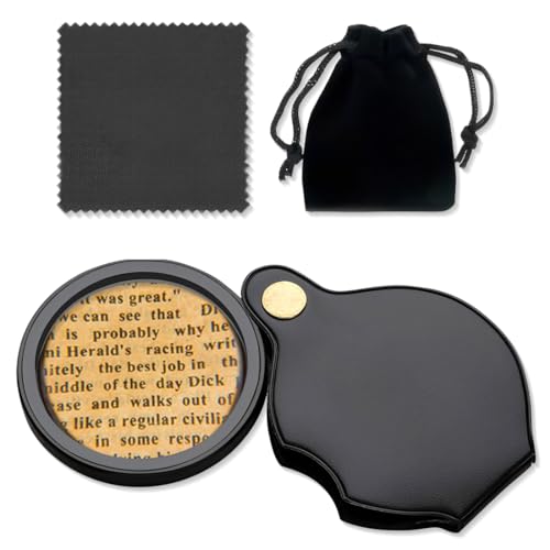 GGUFAY Lupe Klein, 10-fache Taschenlupe mit 1 Reinigungstuch und 1 schwarzer Aufbewahrungstasche, Faltbare Leselupe, Tragbare lupen, Lupe mit Schutzhülle, für Lesen Bücher, Zeitungen, Landkarten GGUFAY Lupe Klein, 10-fache Taschenlupe mit 1 Reinigungstuch und 1 schwarzer Aufbewahrungstasche, Faltbare Leselupe, Tragbare lupen, Lupe mit Schutzhülle, für Lesen Bücher, Zeitungen, Landkarten von GGUFAY