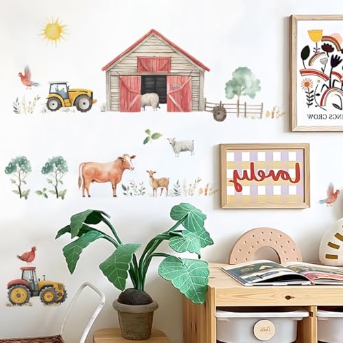 GGUFAY Wandtattoo Bauernhof für Kinderzimmer, Wandaufkleber Bauernhoftiere für Jungenzimmer, Wandsticker Traktor Tiere Kuh Kuhkopf Schaf Huhn für Küche, Wandtattoo Kinderzimmer Junge GGUFAY Wandtattoo Bauernhof für Kinderzimmer, Wandaufkleber Bauernhoftiere für Jungenzimmer, Wandsticker Traktor Tiere Kuh Kuhkopf Schaf Huhn für Küche, Wandtattoo Kinderzimmer Junge von GGUFAY