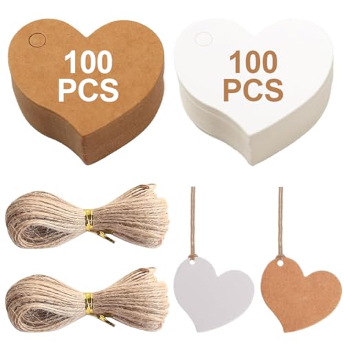 Herz Geschenkanhänger, 200 Stück Kraftpapier Geschenkanhänger Etiketten mit Schnur, Kraftpapier Anhänger Etiketten, Herz Deko für Hochzeit, Geburtstag Valentinstag Herz Geschenkanhänger, 200 Stück Kraftpapier Geschenkanhänger Etiketten mit Schnur, Kraftpapier Anhänger Etiketten, Herz Deko für Hochzeit, Geburtstag Valentinstag von GGUFAY