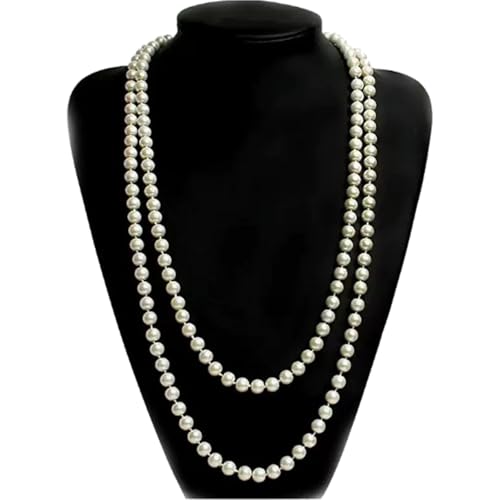 Perlenkette weiß, Halskette, Kostüm Accessoires Lange Perle Halskette,Dame Weiße elegante künstliche Perlen-Halsketten -lange Strickjacke Perlen Perlenkette weiß, Halskette, Kostüm Accessoires Lange Perle Halskette,Dame Weiße elegante künstliche Perlen-Halsketten -lange Strickjacke Perlen von GGUFAY
