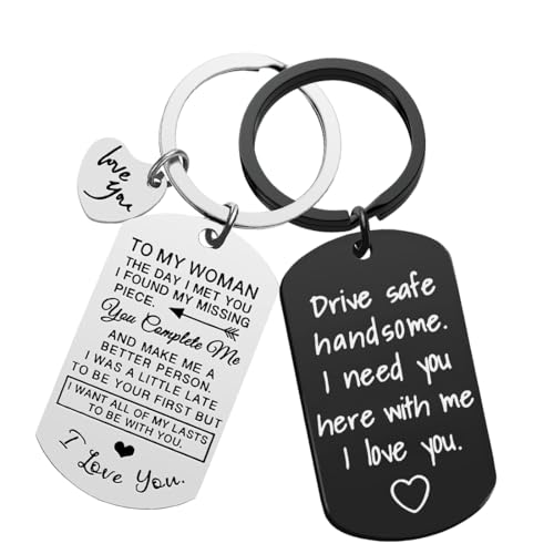 Schlüsselanhänger Auto, 2pcs Glücksbringer Fahr Vorsichtig Motorrad Männer, Drive Safe Ich liebe Dich Geschenke für Freund Partner Ehemann von GGUFAY