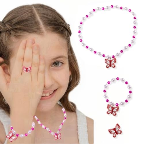 Schmetterlings-Stretch-Halskette, Schmuck Mädchen, kleines Mädchen Kleinkind Halskette Armband-Set, kleine Prinzessin Schmuck Kinder Halsketten von GGUFAY