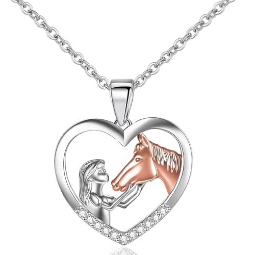 Silber Herz Anhänger, Mädchen und Pferd Halskette, Pferde Schmuck, Halskette Geschenke für Mädchen Freundin Mutter Tochter von GGUFAY