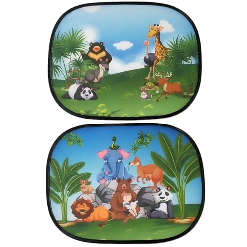 Sonnenschutz für Kinder Autofenster, Autofenster Sonnenschutz für Kinder mit süßen Tier Motiven, Universelle Seitenabdeckung – 2er Set von GGUFAY