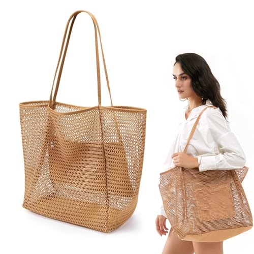 Strandtasche, Familie Große Beach Bag, Wasserdichte Mesh Strandtasche, Leicht Faltbare Leichte Badetasche mit Mehreren Taschen, Shopper Damen, für Strand Pool Fitnessstudio Reisen Strandtasche, Familie Große Beach Bag, Wasserdichte Mesh Strandtasche, Leicht Faltbare Leichte Badetasche mit Mehreren Taschen, Shopper Damen, für Strand Pool Fitnessstudio Reisen von GGUFAY
