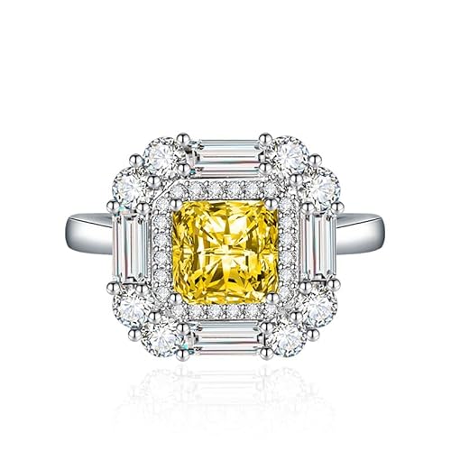 925 Sterling Silber Birthstone Eheringe für Frauen Girls Square Crystal Diamond Halo Offene Bänder Solitaire Asscher geschnittener Ring Kubikzirkonia Versprechen Jubiläum einstellbare Ringe (Gelb) von GGYTMQL