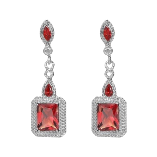 925 Sterling Silber Square Smaragd Saphir Rubin Kubikzirkonia Dangle Halo -Ohrringe für Frauen CZ Kristall Diamant Drop Habhoch Hochzeit Braut Ohrring für Braut (Smaragd) von GGYTMQL