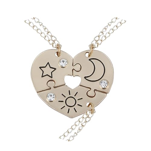 Accessorie Puzzle Stück Halskette für Frauen und Männer, Sun Moon Cloud Star Pendant Halskette Puzzle Anhänger 2/3/4/5 Stücke, Millennium Puzzle Halskette, Paar Halskette Puzzle Urlaub von GGYTMQL
