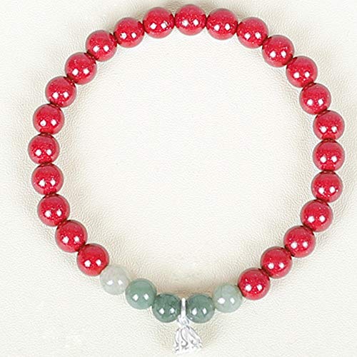 Armband Feng Shui Reichtum rotes Zimtarmband für Frauen Zimt Perlen Sterling Silber Lotus Jade Perlenarmband Charmalme Armband Dehnbarer Armreifen für Glück von GGYTMQL