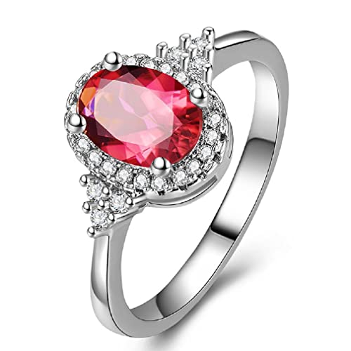 Elegant 925 Sterling Silber Oval Ruby Ring Kubikzirkonias Diamant geschnitten eingelegt Solitaire Ring mit weißem Zirkon Engagement Ehering Ring Red Edelsteinring (8#) von GGYTMQL