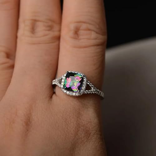 Ewigkeitsring für Frauen Mystic Topaz Hochzeit Engagement Infinite Band 8mm Prinzessin Cut Simste Mystic Regenbogen Edelstein 925 Sterling Silber Cubic Zirconia Promise Ring (8#), KK-R025-JY608 von GGYTMQL