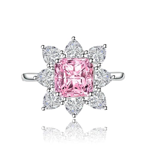 Frauen simulierte Diamant Sonnenblumen Ring Kubikzirkonia Pink Crystal Ruby Topaz Sapphire Party Band Geburtstag Geschenk für Freundin Frau Statement Hochzeit Engagement Open Verstellbarer Ring von GGYTMQL
