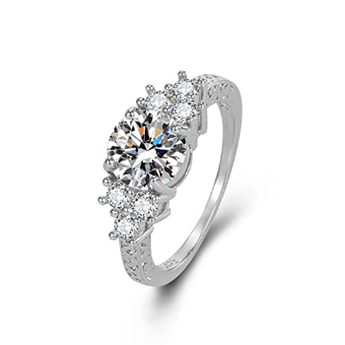 Frauenversprechen Ring Verlobungsring Radiant Schnitt 925 Sterling Silber Diamond Cubic Zirkonia CZ 7-steinig Mossamit Ring Jubiläum Ehering Weihnachtsgeschenk (7#) von GGYTMQL
