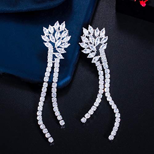 Funkelnde weiße kubische Zirkon lange Dangle Quaste Tropfen Ohrringe Farbe Frauen Hochzeit Schmuck Schmuck von GGYTMQL