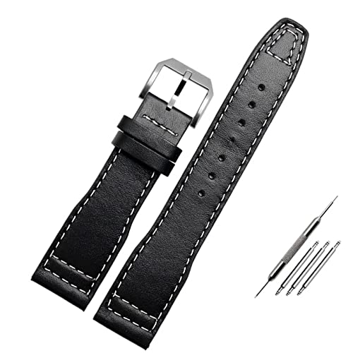 GGYTMQL 20mm 21mm braune schwarze Männer Uhrband für IWC Pilot Mark XVIII IW327004 IW377714 Uhrengurt Kalb Echtes Lederarmband (Farbe: Schwarz weiß Schwarz, Größe: 20 mm) von GGYTMQL