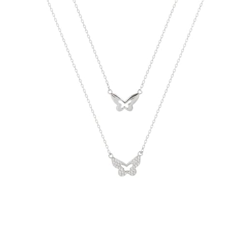 GGYTMQL 925 Doppelschicht Kristall Schmetterling Halskette für Frauen Hochzeitsfeier Schmuckzubehör Choker von GGYTMQL