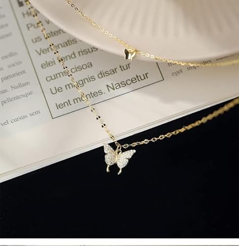 GGYTMQL 925 Sterling Silber Doppelschicht Schmetterling Blinker Diamant Halskette Süßes Anhänger Schlangekette Kette Frauen exquisites Schmuck Geschenk von GGYTMQL