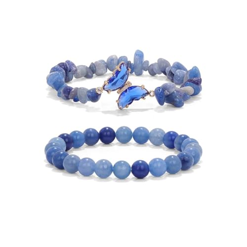 GGYTMQL Blau Armband Schmetterlings Freundschaftsarmbänder für Frauen Kristalle Steinarmbänder natürliche Edelstein -Perlen -Armband Blau Schmuck Freunden Geschenke für Frauen von GGYTMQL
