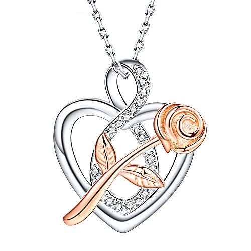 GGYTMQL Endlose Liebe Anhänger Kette funkelnde Infinity Heart Rose Halskette für Frauen Jubiläum Schmuck von GGYTMQL
