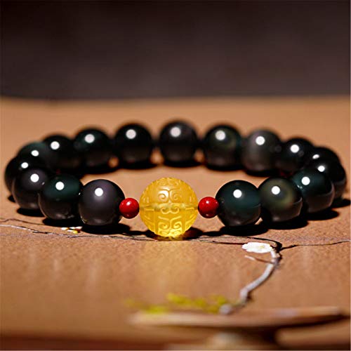 GGYTMQL Feng Shui Vermögensarmband Natural Obsidian Zimt Zimtherz Herz Sutra Buddha Perlen Lucky Charms anziehen Glück Geld Liebe Jade Bangle Geschenk für Männer/Frauen, 8mm Zimt (Größe: 10mm) von GGYTMQL
