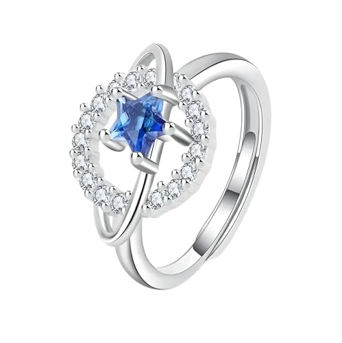 GGYTMQL Mädchenprodukte echt 925 Sterling Silber Fashion Sweet Star Planet Zirkon Eröffnungsring für Frauen Hochzeitsfeier Fein Schmuck Geschenke von GGYTMQL