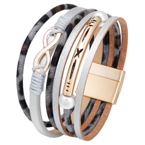 GGYTMQL Mehrschicht-Leder-Armbänder für Frauen Infinity Leder Wrap Armbänder Böhmian Stapelbares Armbandmanschette Armband （Grau） von GGYTMQL