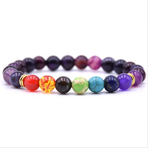 GGYTMQL Obsidian 7 Chakra -Armbänder & Armreifen Yoga Balance Beads Buddha Gebet Elastic Armband Männer Natursteinschmuck Geschenke Pulseira von GGYTMQL