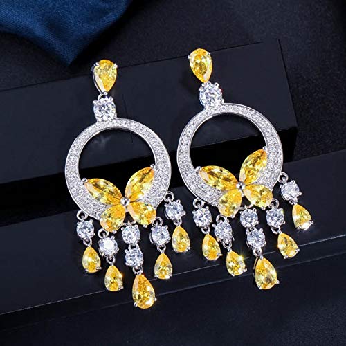 GGYTMQL Qualität lang großer Steingelb Kristall Ohrringe für Frauen Statement Hochzeitsfeier Schmuck Schmuck von GGYTMQL