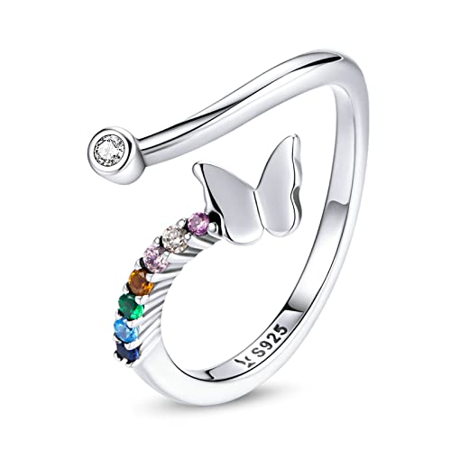 GGYTMQL Regenbogen Schmetterling Finger Ring Buntes Stein Verstellbarer offener Ring für Frauen Schmuck von GGYTMQL