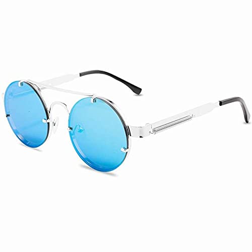 GGYTMQL Runde Steampunk-Sonnenbrille für Herren, modisch, elastisch, Designer-Stil, Vintage, randlos, für Damen, Lentes De Sol, blau, Einheitsgröße GGYTMQL Runde Steampunk-Sonnenbrille für Herren, modisch, elastisch, Designer-Stil, Vintage, randlos, für Damen, Lentes De Sol, blau, Einheitsgröße von GGYTMQL