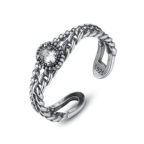 GGYTMQL S925 Doppelschicht einstellbarer Ring - Retro Voll geflochtener Kreis Hanfseil Offener Finger Ring, Simulationsdiamantversprechungsring, Geschenke für Frauen von GGYTMQL