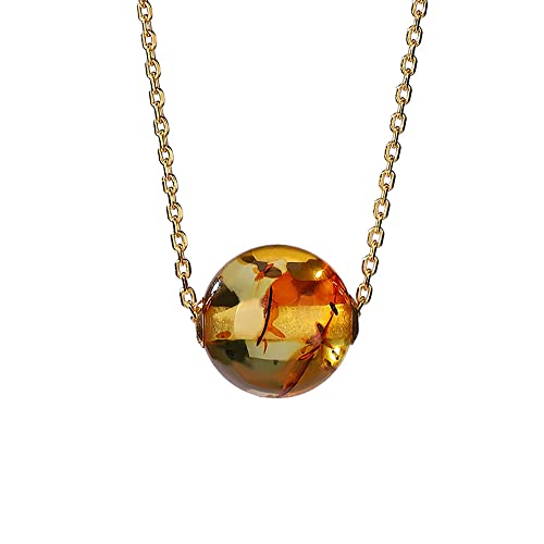 GGYTMQL S925 Silber Gold Platted Halskette natürliche Bernsteinblüte Anhänger Halskette Persönlichkeit Frauen Passepartout Transfer Perlen Schlüsselbein Kette Frauenschmuck (Bernstein 10 mm) von GGYTMQL