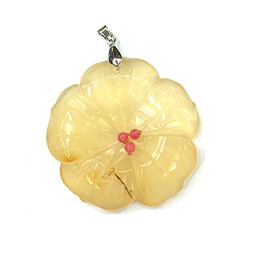 GGYTMQL Steinanhänger Pflanze Form von Kristallproben Halskette Anhänger für Schmuckgröße 50mm Git für Mädchen (Metallfarbe: Gelb Jade) von GGYTMQL