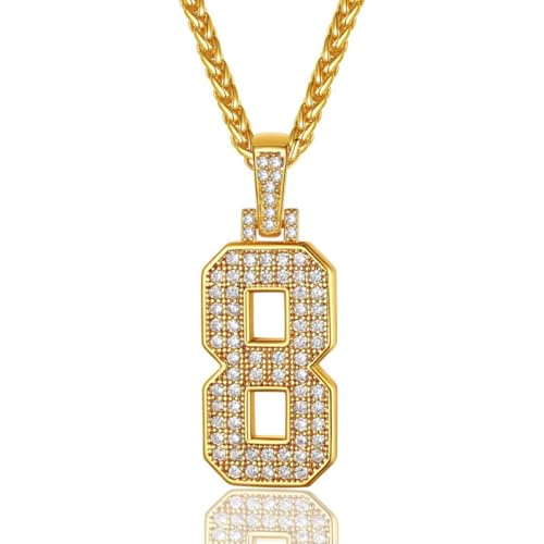 GGYTMQL Titanium Stahl Vakuum Gold Plattierter Diamant-Set (0-9) Pendellanhänger Halskette Herren- und Frauenkette, Kettenlänge 23,62 Zoll (8, golden) von GGYTMQL