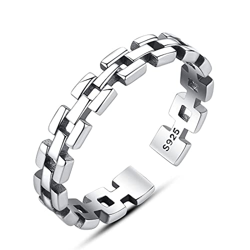 GGYTMQL Verstellbarer S925 -Ring für Frauen - Retro Creative Tire -formte breite, verzweifelte Stapelmanschette Open Finger Ring, Schmuckgeschenke für Damen von GGYTMQL