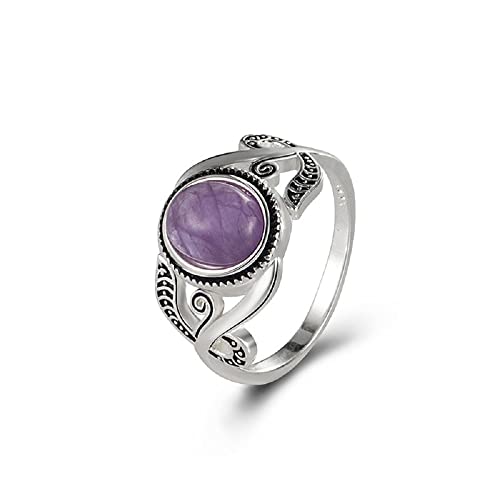 GGYTMQL Vintage 925 Silber Purpur Amethyst Damen Ring Natural Edelstein Geburtsstein Statement Ring Eternity Engagement Ehering Energieheilung Kristalle Ring für ihre hypoallergene Bande von GGYTMQL